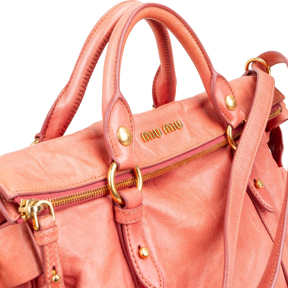 Miu Miu Pink Vitello Lux Leather Bow Handbag