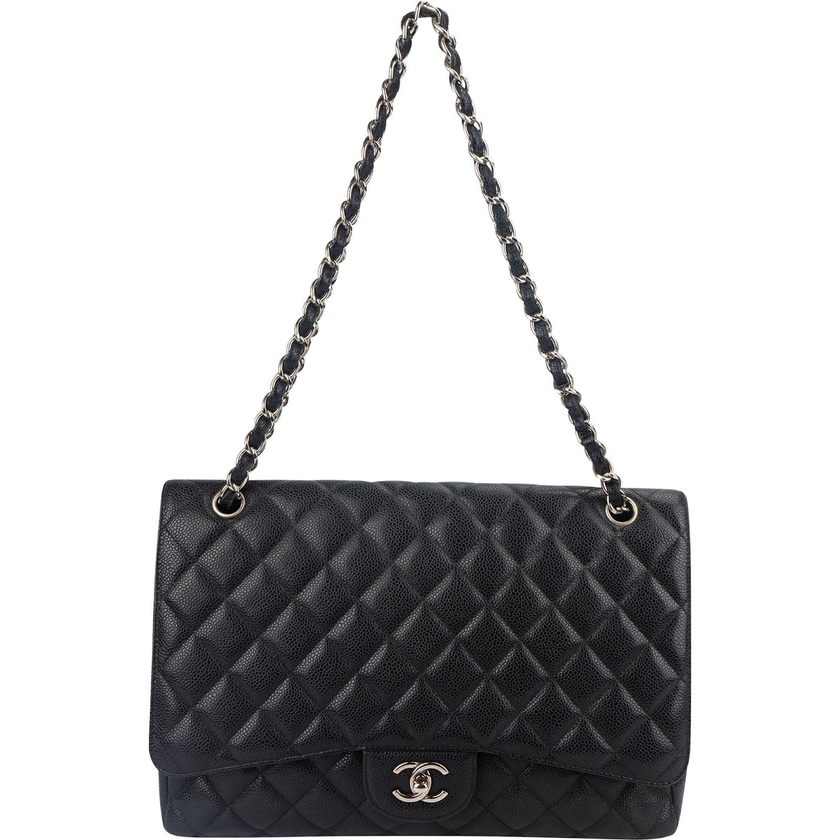 Chanel Quilted Caviar Leather Palladium Maxi Single Flap Crossbody Bag