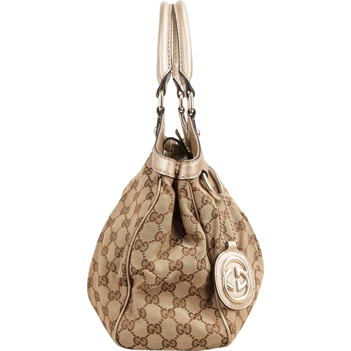 Gucci Monogram GG Canvas Metallic Leather Sukey Handbag