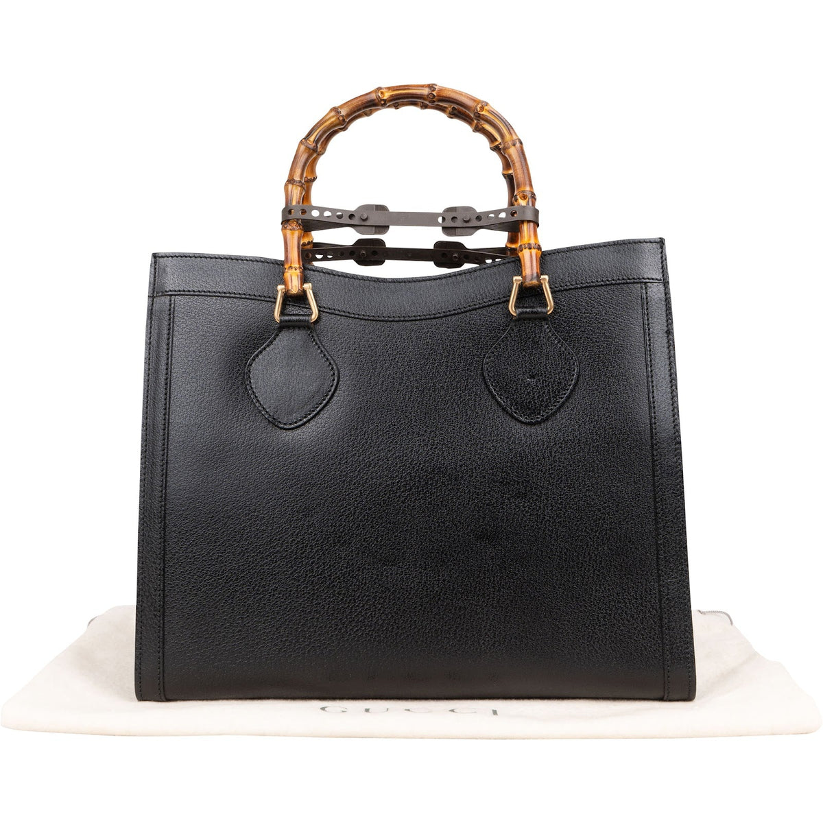 Gucci Black Leather Bamboo Handle Handbag