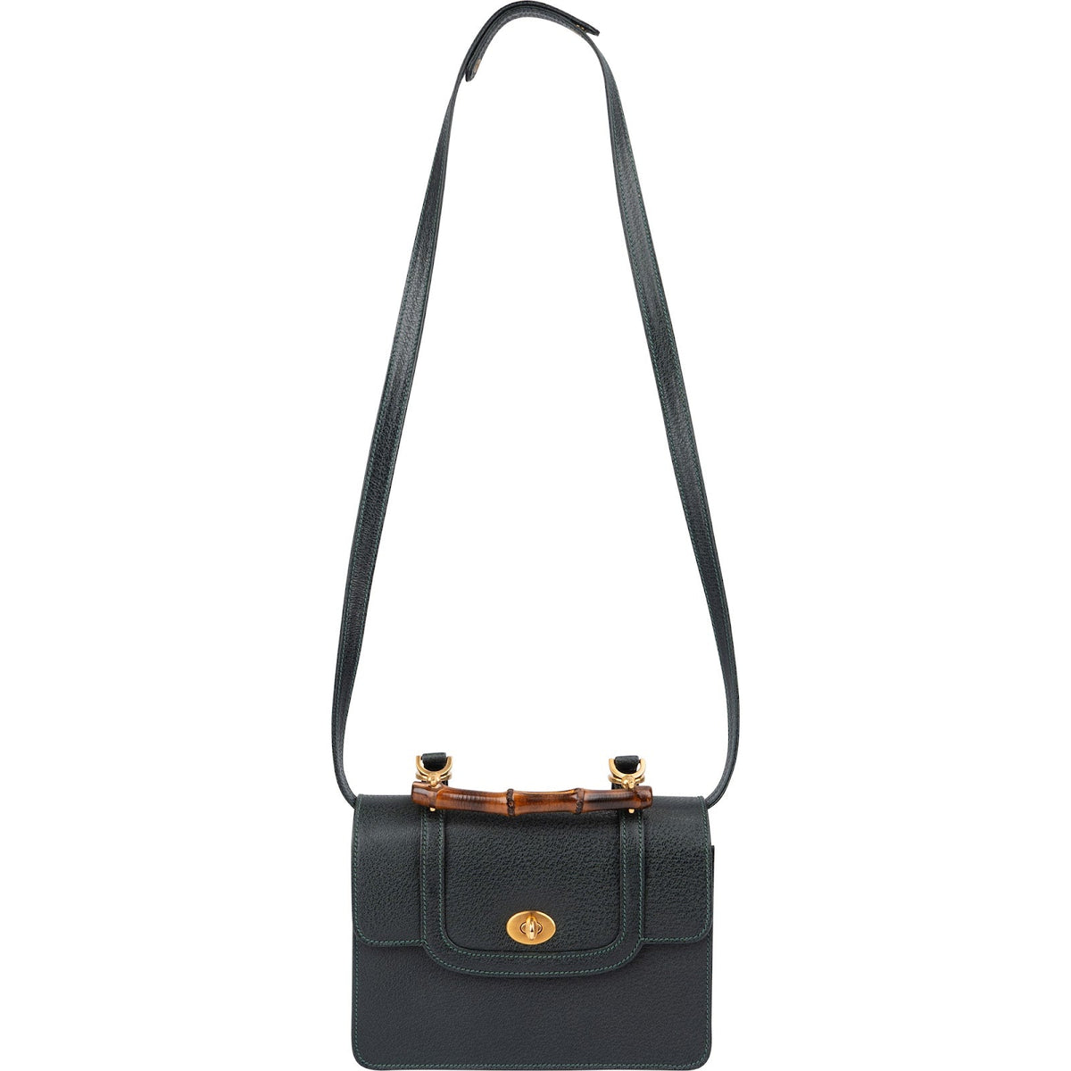 Gucci Grained Leather Bamboo Top Handle Turnlock Crossbody Handbag