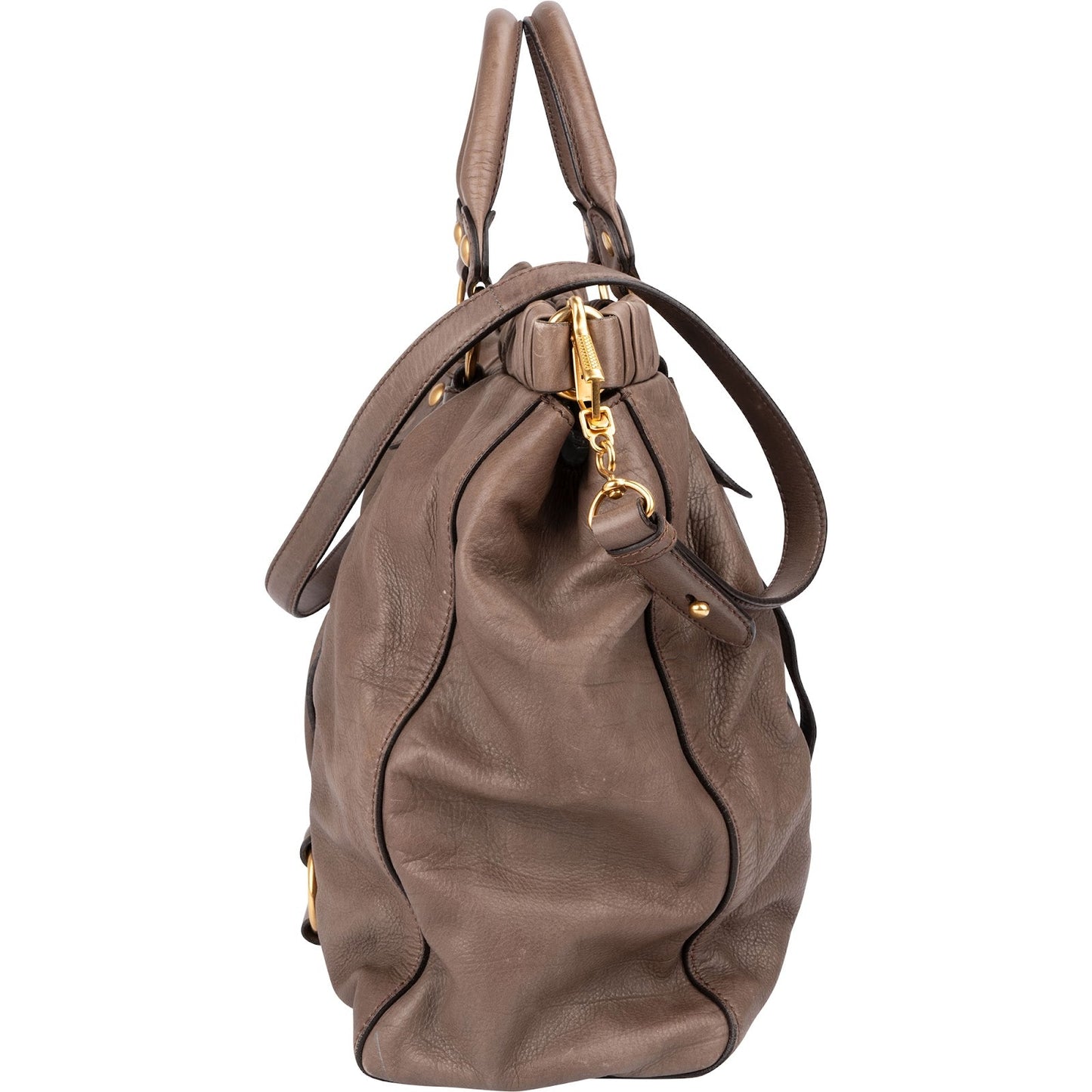 Miu Miu Vitello Lux Leather Gathered Tote Shoulder Bag
