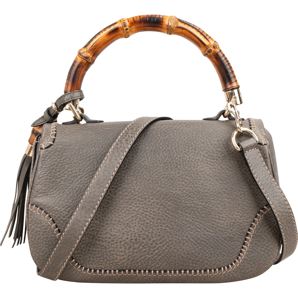 Gucci New Bamboo Top Handle Beijing 2010 aus grauem genarbtem Leder – Ansicht 5
