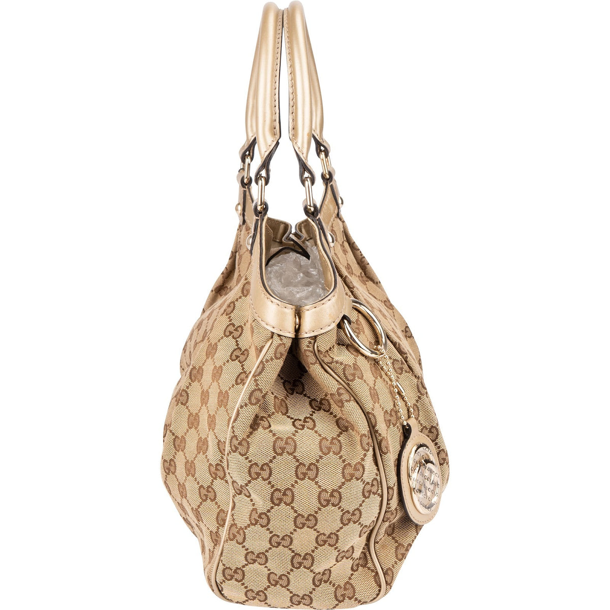 Gucci Monogram GG Canvas Metallic Leather Sukey Hobo Handbag