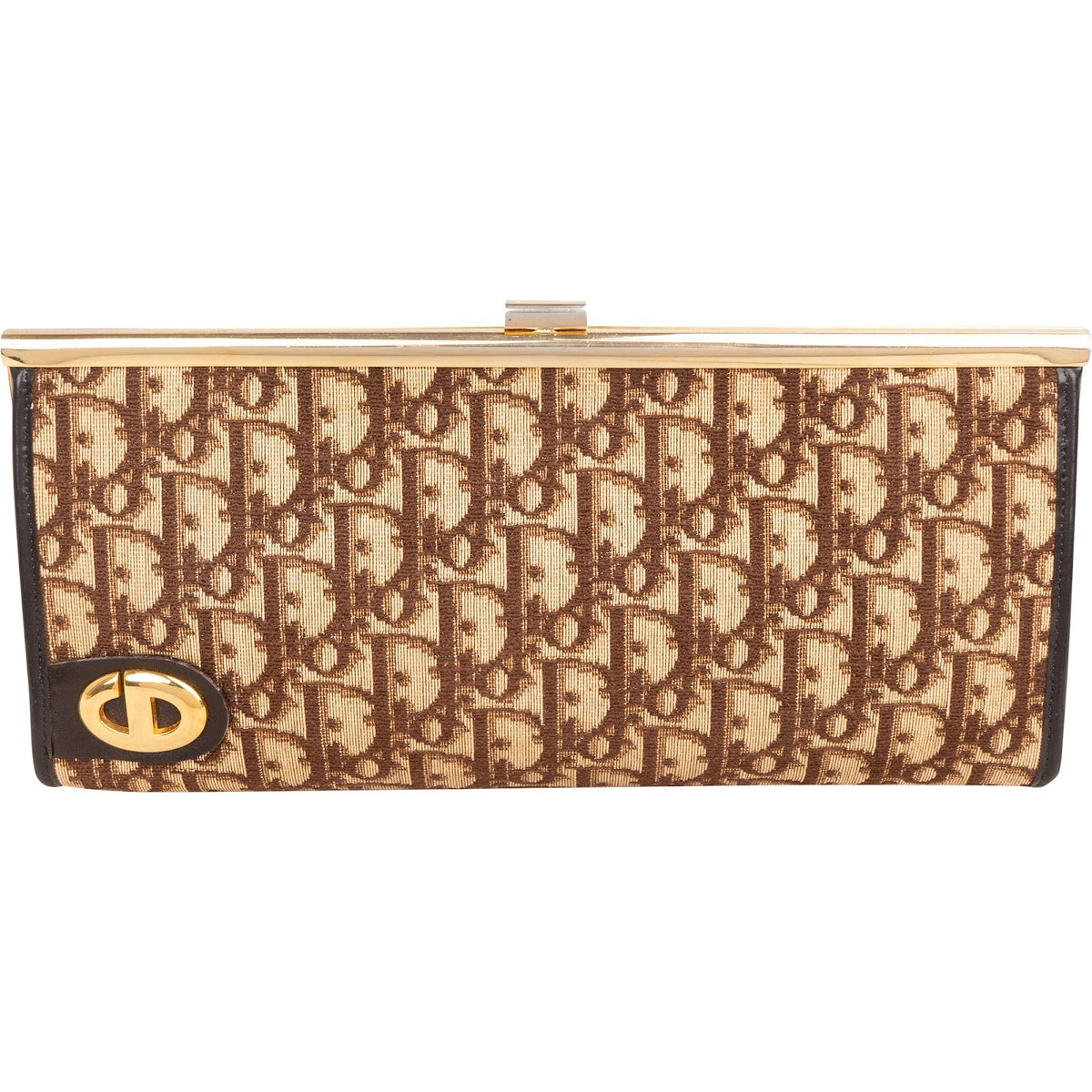 Christian Dior Diorissimo Canvas Frame Clutch aus Canvas und Leder – Vorderansicht