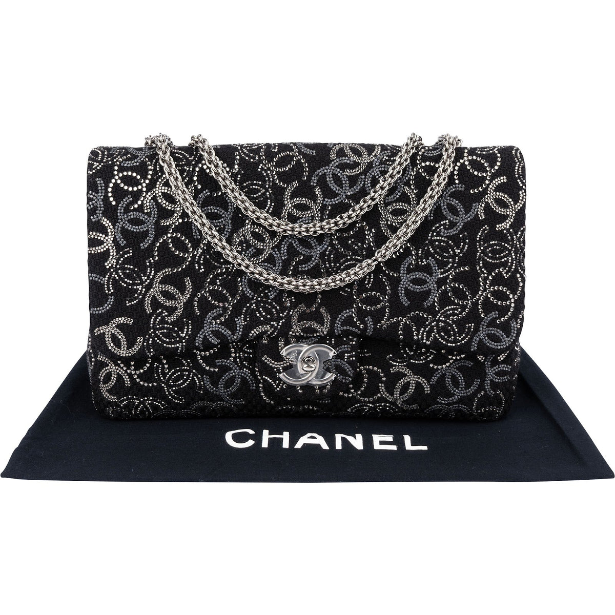 Chanel Sequin CC Jumbo Double Flap aus Tweed – Ansicht 2
