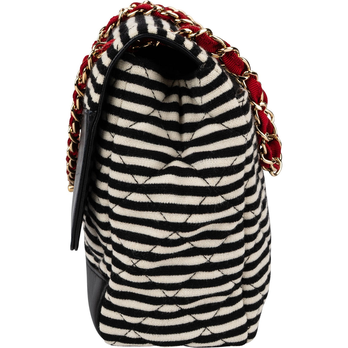 Chanel Striped Cotton Leather Single Flap Crossbody Bag