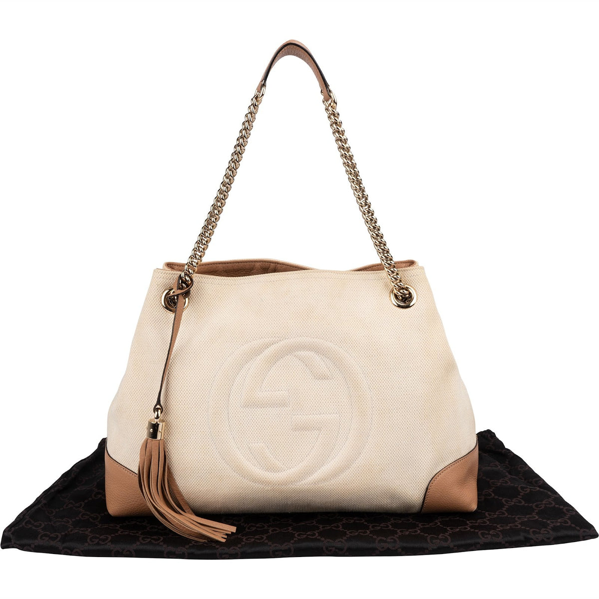 Gucci Perforated Leather Canvas GG Soho Crossbody Bag
