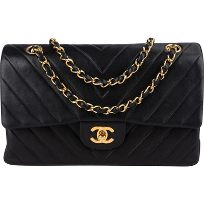 Chanel Quilted Lambskin Chevron Medium 24K Gold Double Flap Shoulder Bag