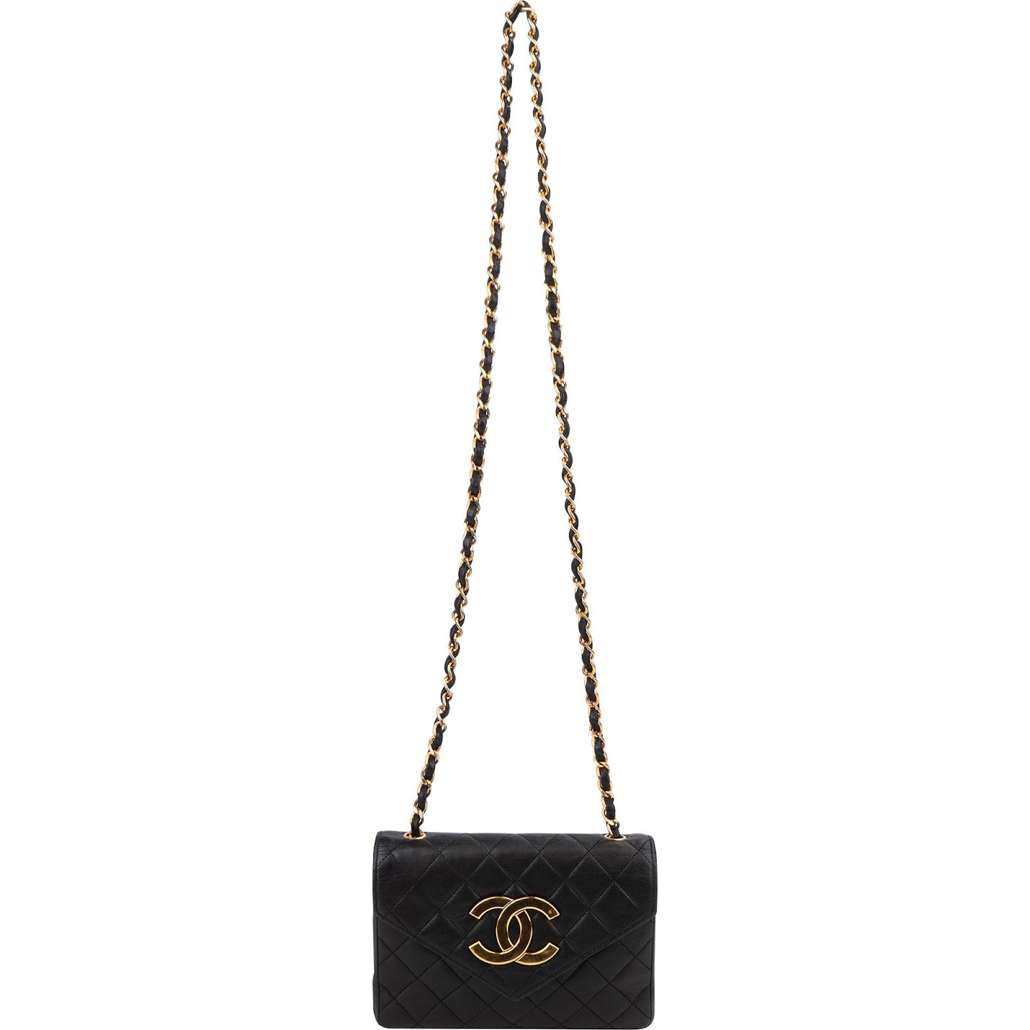 Chanel Quilted Lambskin CC Envelope Small 24K Gold Single Flap Crossbody Bag