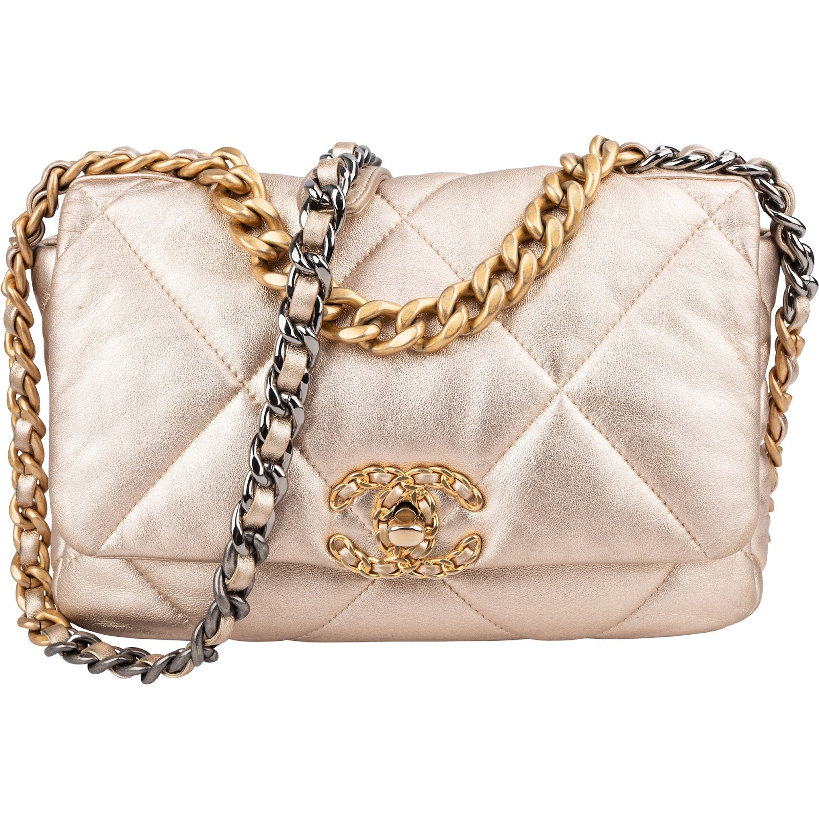 Chanel 19 Quilted Metallic Lambskin Chanel Single Flap Crossbody Bag