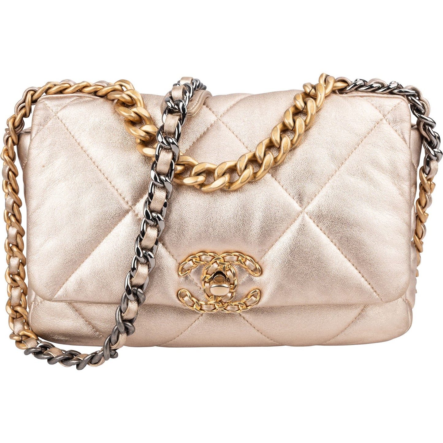 Chanel 19 Quilted Metallic Lambskin Chanel Single Flap Crossbody Bag