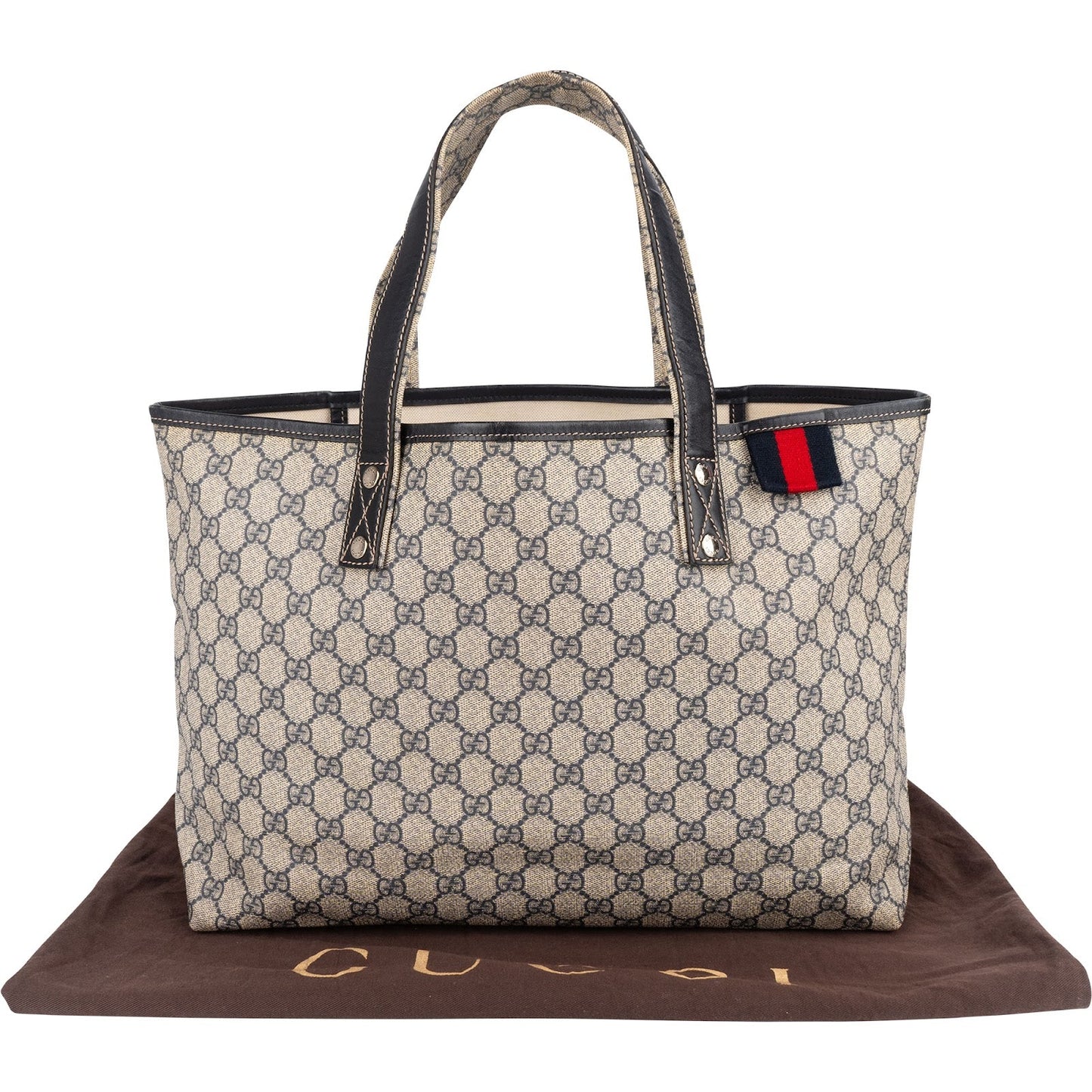 Gucci Monogram GG Supreme Canvas Web Tote Handbag