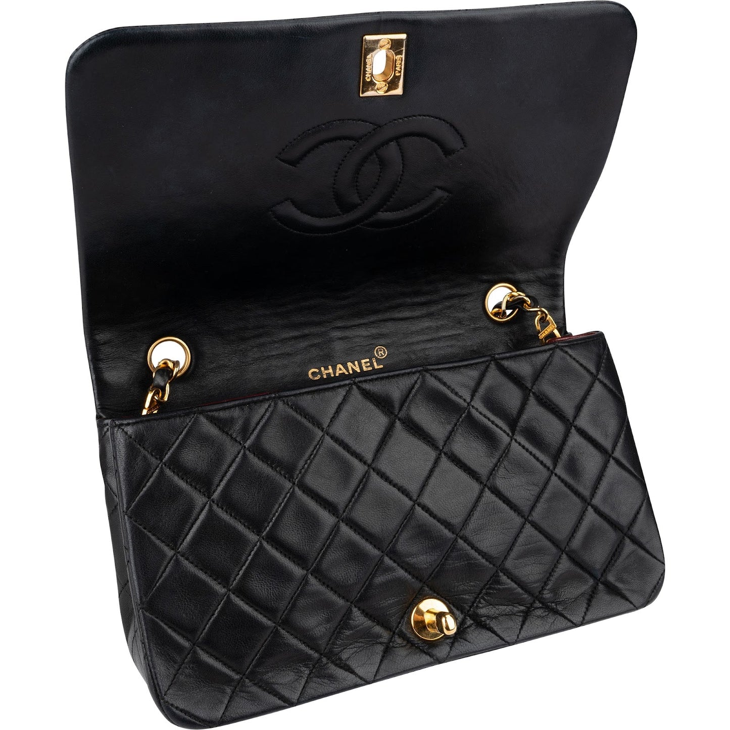 Chanel Quilted Lambskin 24K Gold Single Flap Crossbody Bag