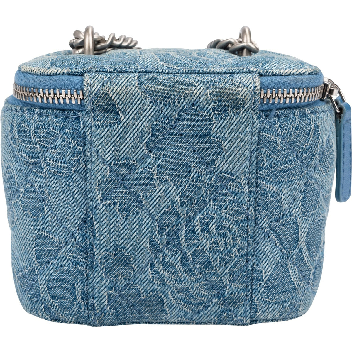Chanel Quilted Denim Camellia Monogram Adjustable Mini Vanity Case Crossbody Bag