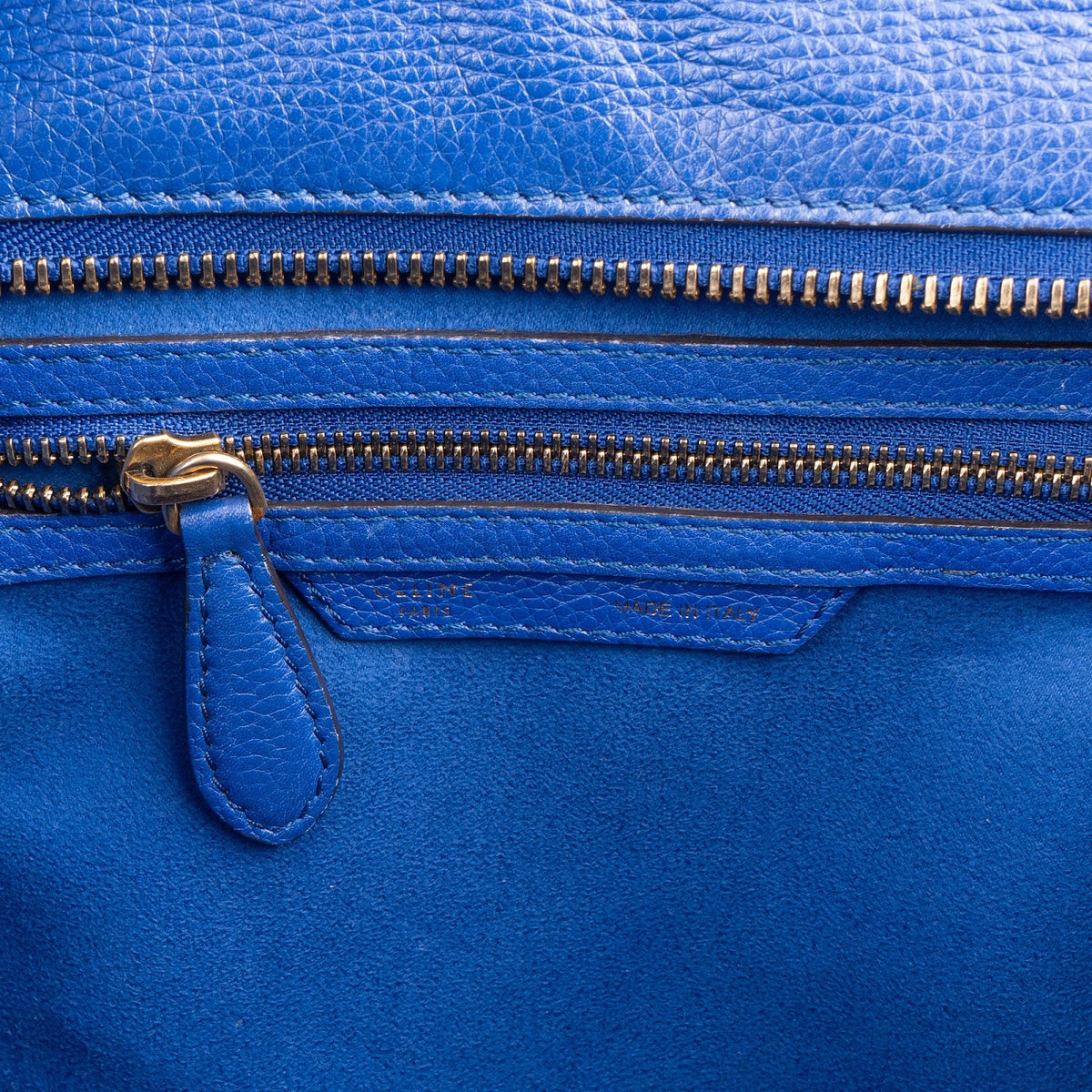 Céline Bleu Grained Calfskin Luggage Handbag