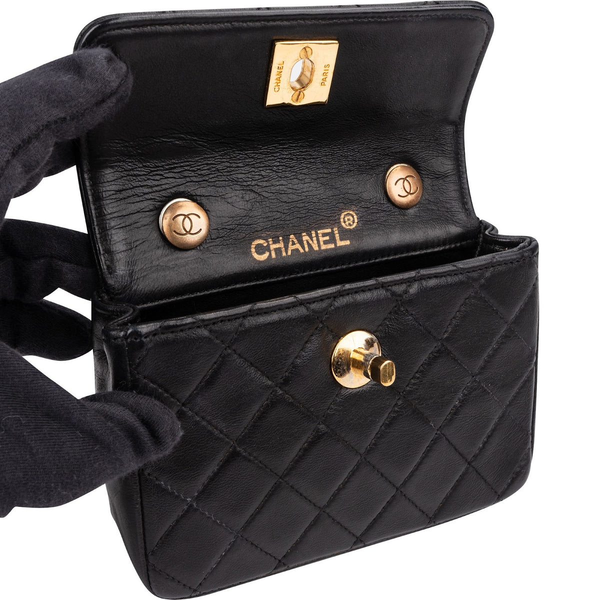 Chanel Quilted Lambskin 24K Gold Mini Square Single Flap Crossbody Bag