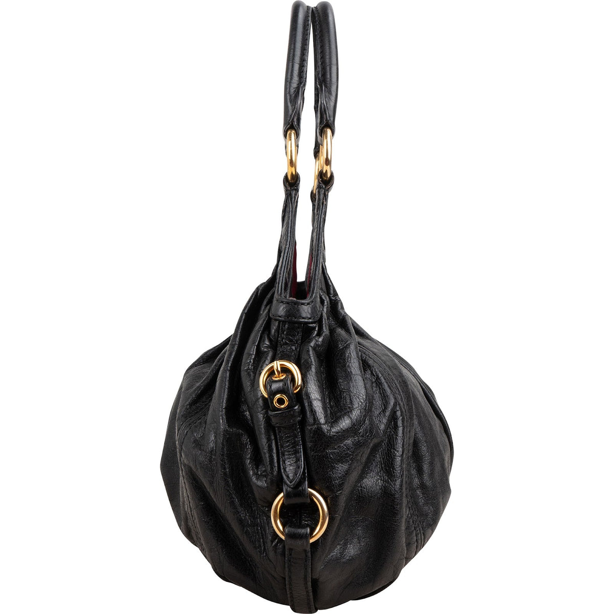 Miu Miu Vitello Lux Leather Pleated Hobo Handbag