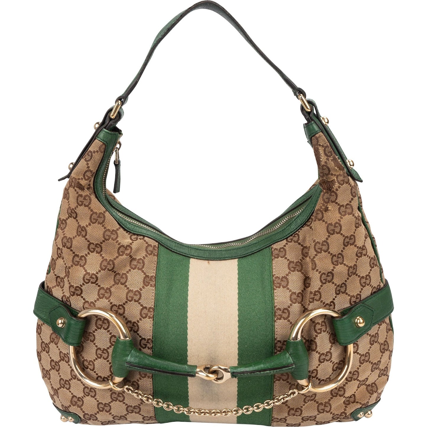 Gucci Monogram GG Web Stripe Horsebit Hobo Shoulder Bag