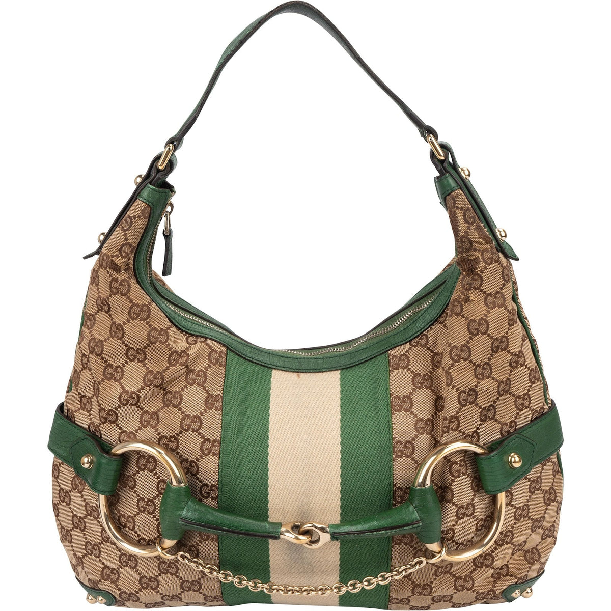 Gucci Monogram GG Web Stripe Horsebit Hobo Shoulder Bag