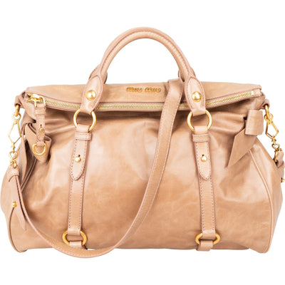 Miu Miu Vitello Lux Leather Bow Satchel Handbag