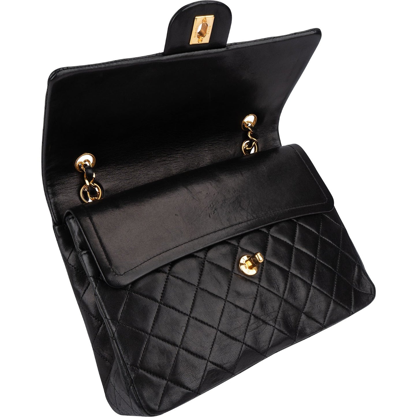 Chanel Quilted Lambskin 24K Gold Double Flap Shoulder Bag