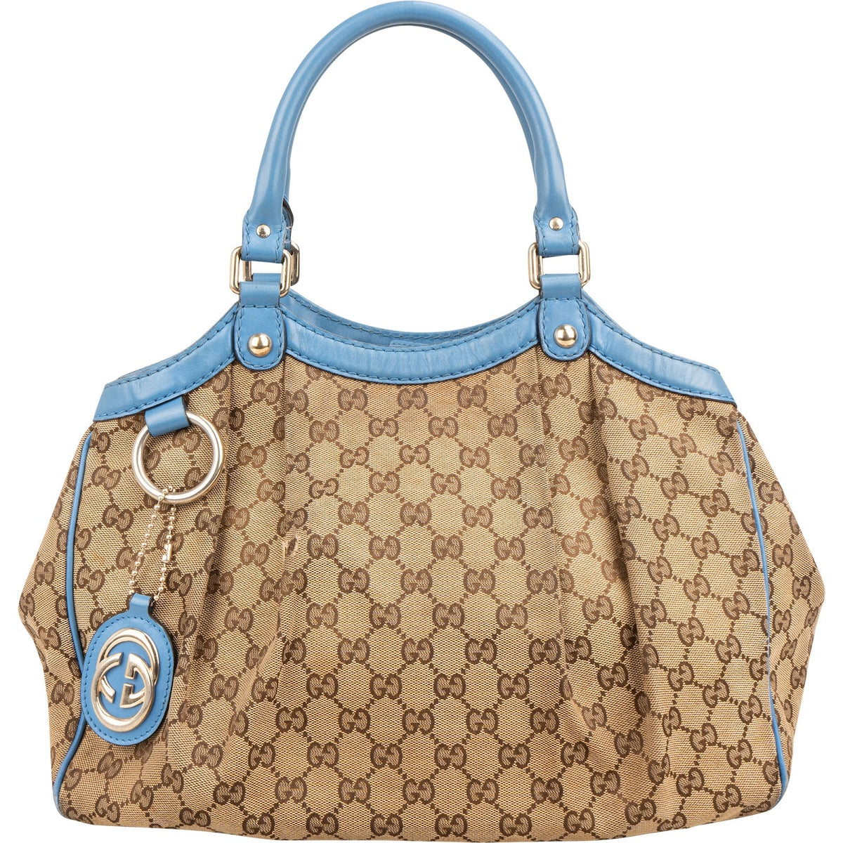 Gucci Monogram GG Canvas Blue Leather Sukey Handbag