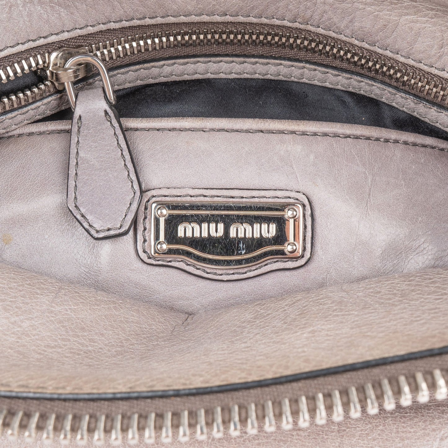 Miu Miu Grey Vitello Lux Bow Satchel Handbag