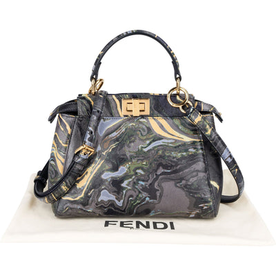 Fendi Marbled Leather Peekaboo Mini Handbag