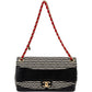 Chanel Striped Cotton Leather Single Flap Crossbody Bag