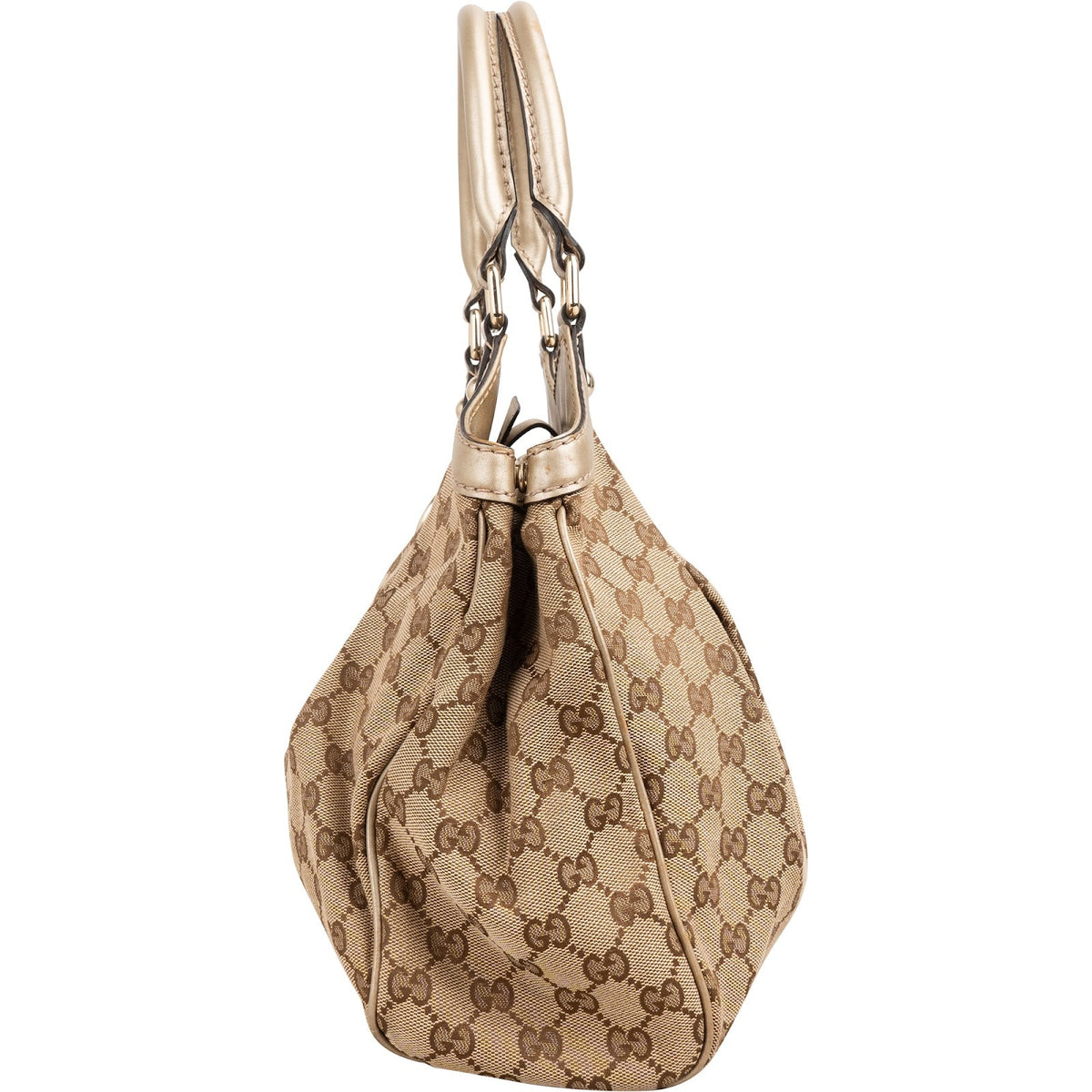 Gucci Monogram GG Canvas Metallic Leather Sukey Handbag