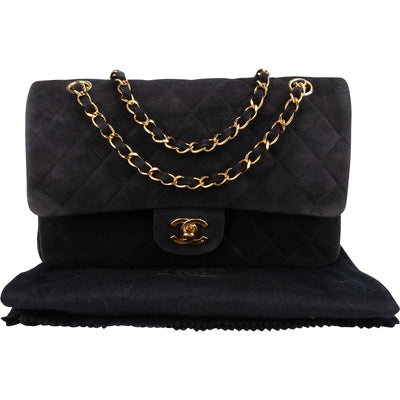 Chanel Quilted Suede 24K Gold Medium Double Flap Shoulder Bag