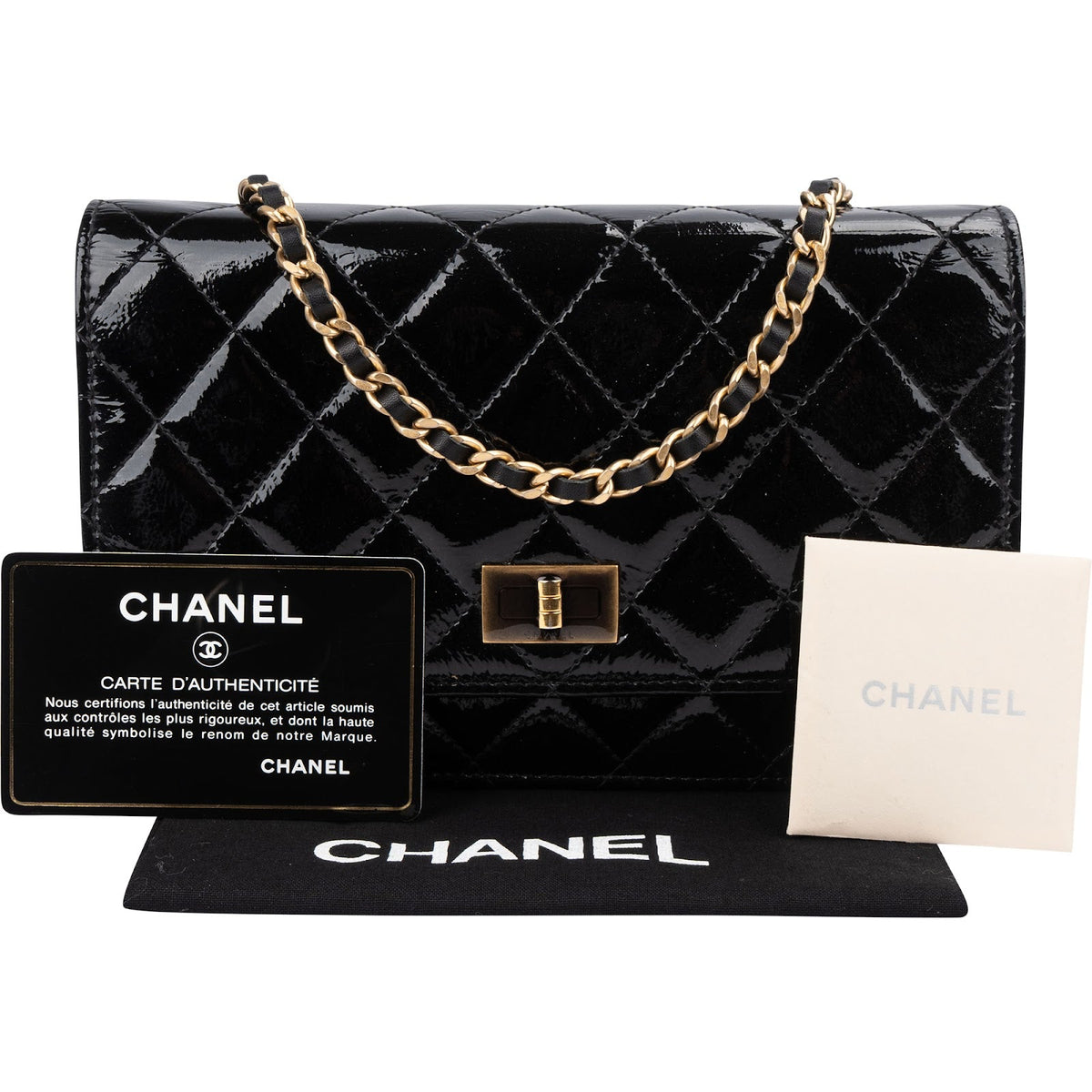 Chanel Quilted Patent Leather 2.55 Wallet On Chain Crossbody Bag