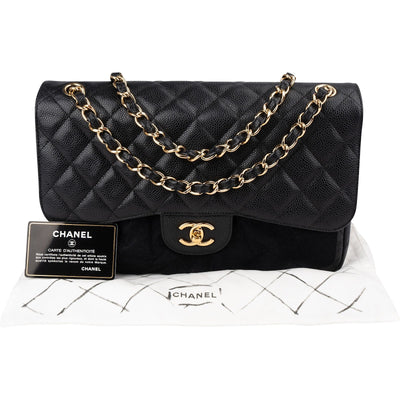Chanel Quilted Caviar Leather Jumbo Double Flap Crossbody Bag