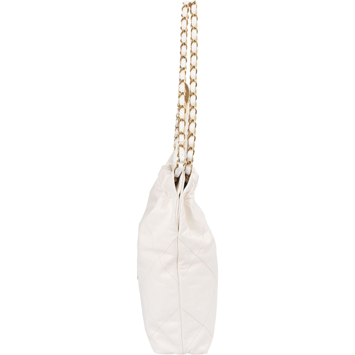 Chanel 22 White Quilted Lambskin Maxi Drawstring Shoulder Bag