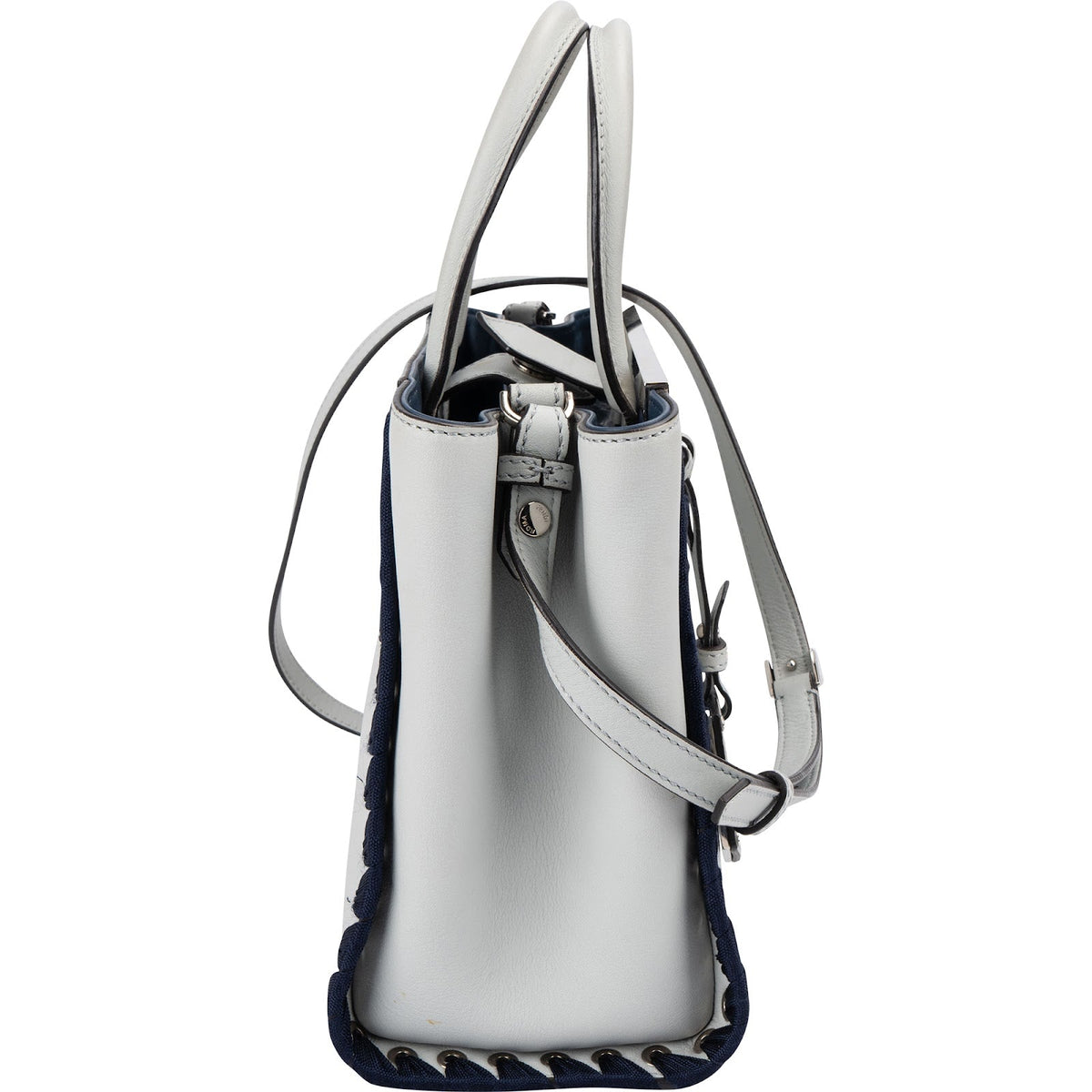 Fendi Blue Leather FF 2Jours Whipstitch Tote Handbag