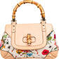 Gucci Rose Leather Flora Print Canvas Bamboo Top Handle Handbag