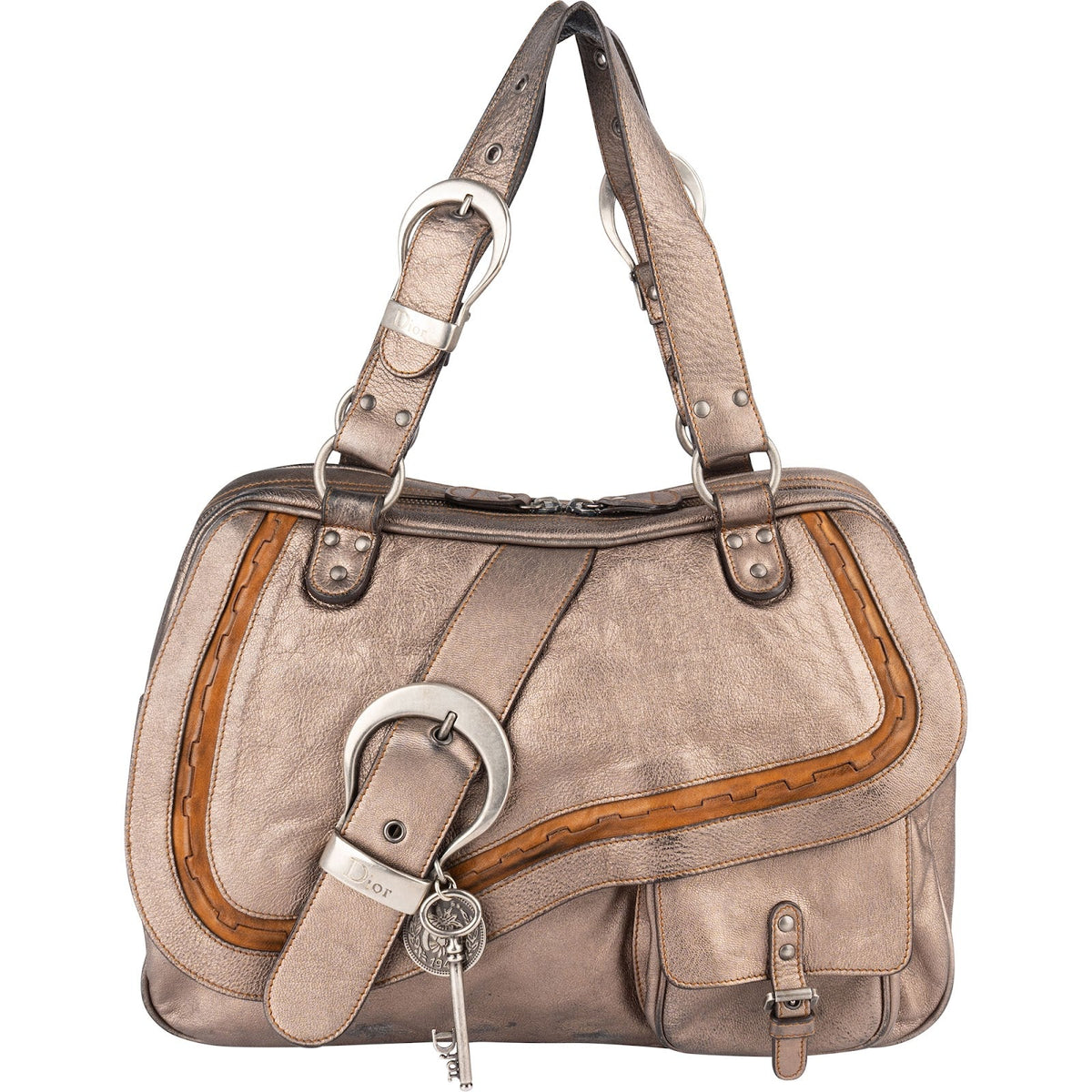 Christian Dior Metallic Gaucho Saddle aus Metallic-Leder – Vorderansicht