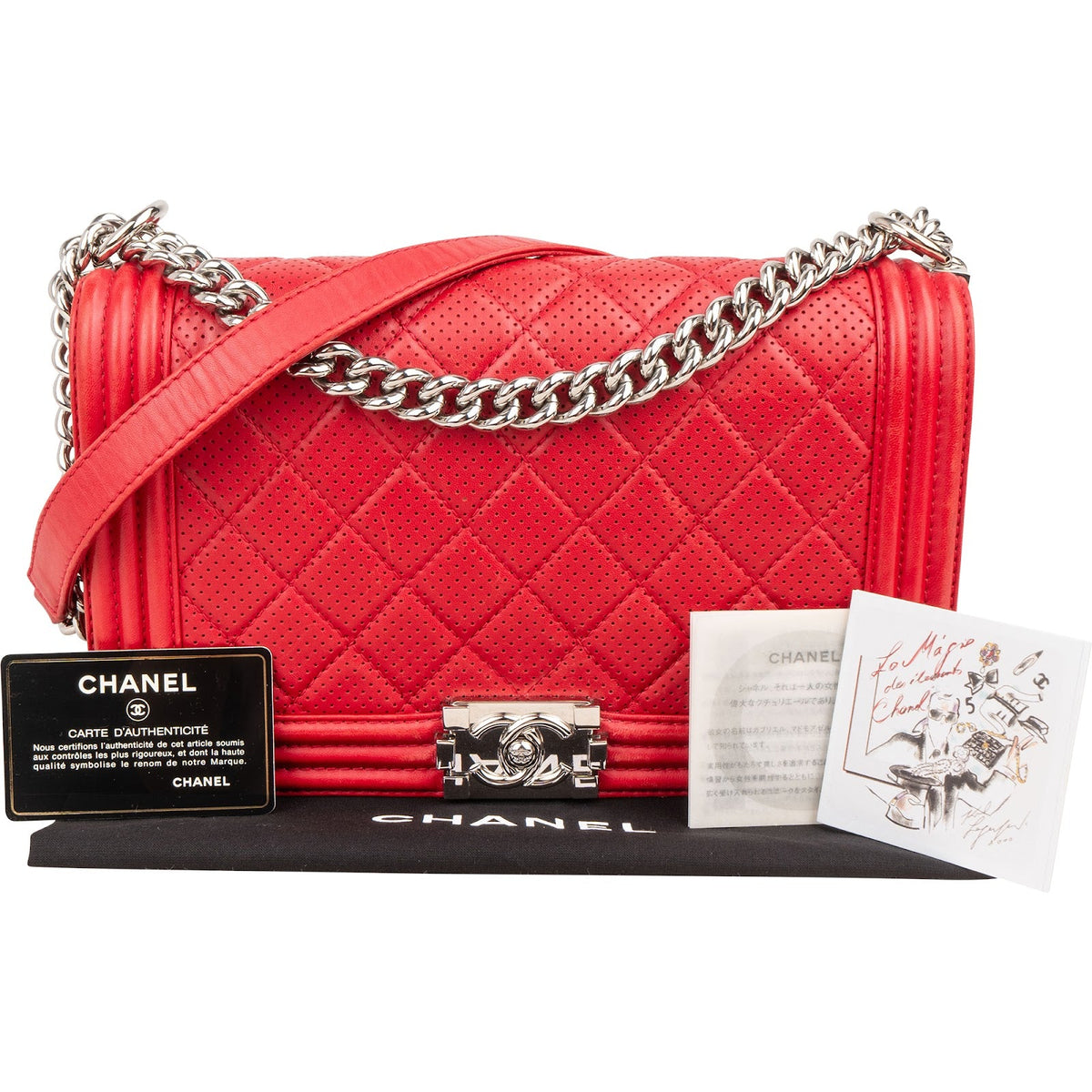 Chanel Quilted Perforated Leather Large Boy Single Flap Crossbody Bag