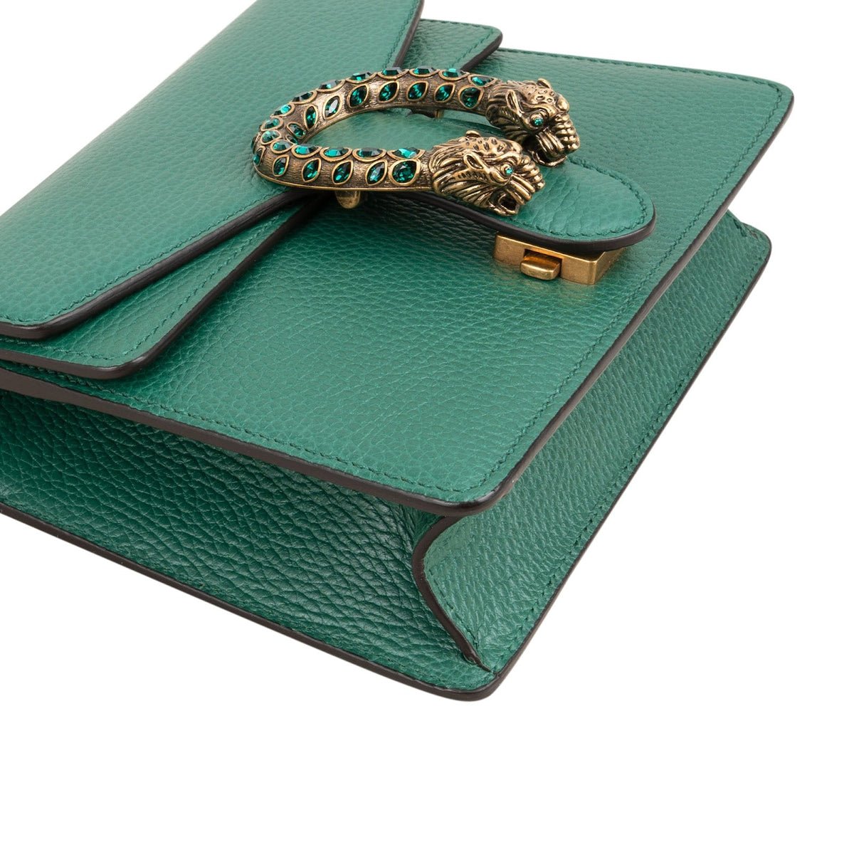 Gucci Grained Green Leather Dionysus Crystal Small Crossbody Bag
