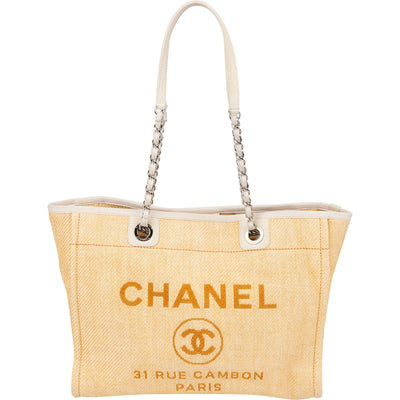 Chanel Raffia Deauville Tote Shoulder Bag