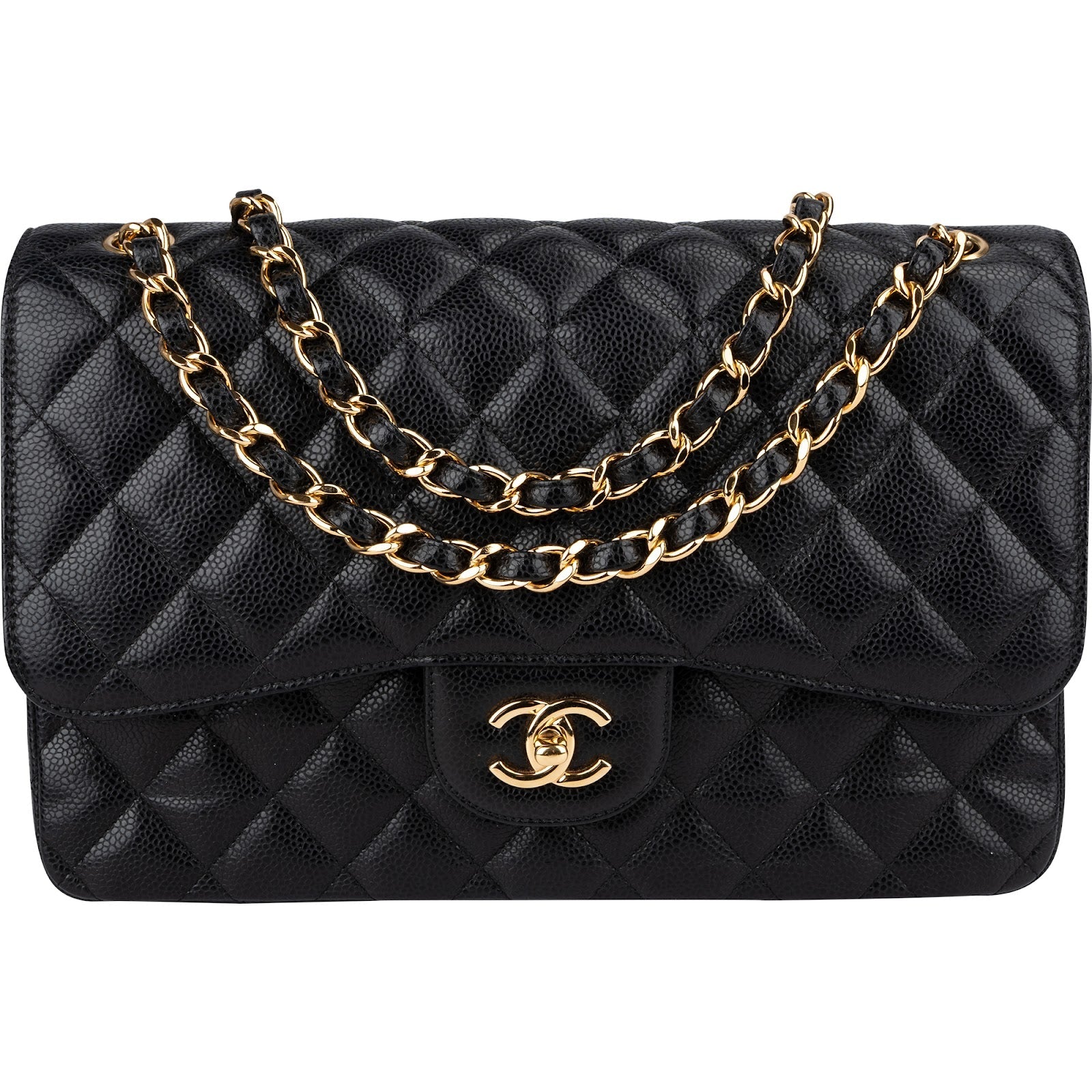 Chanel Quilted Caviar Leather Jumbo Double Flap Crossbody Bag