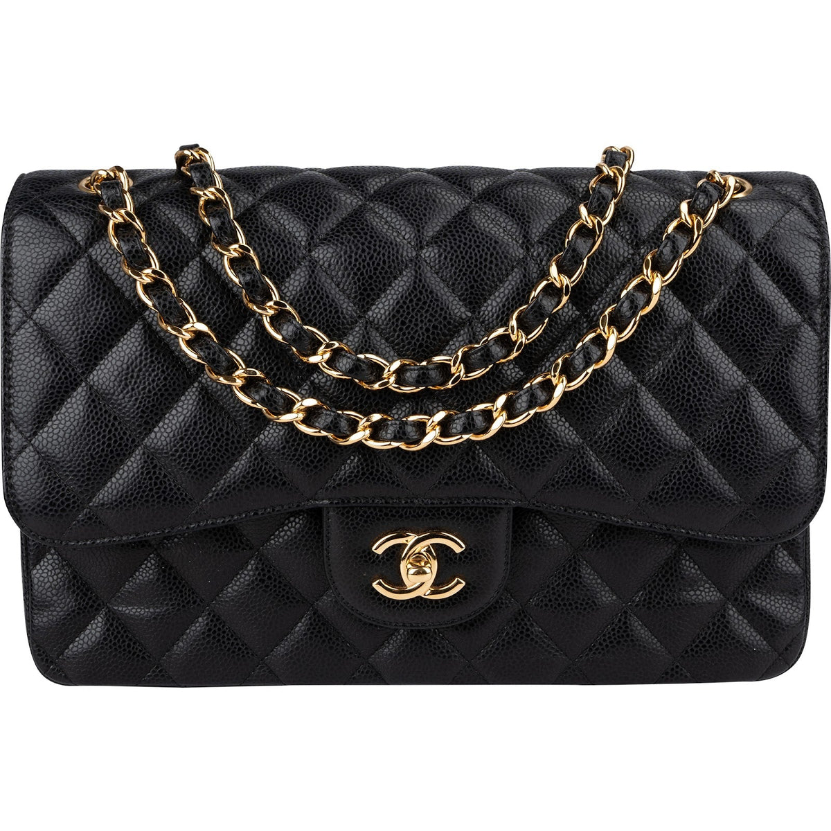 Chanel Quilted Caviar Leather Jumbo Double Flap Crossbody Bag