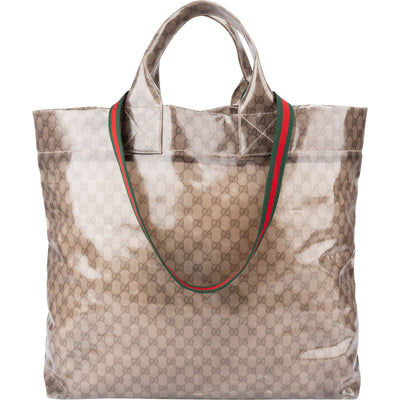 Gucci Monogram GG Vinyl Web See-Through Large Tote Travel Shoulder Handbag