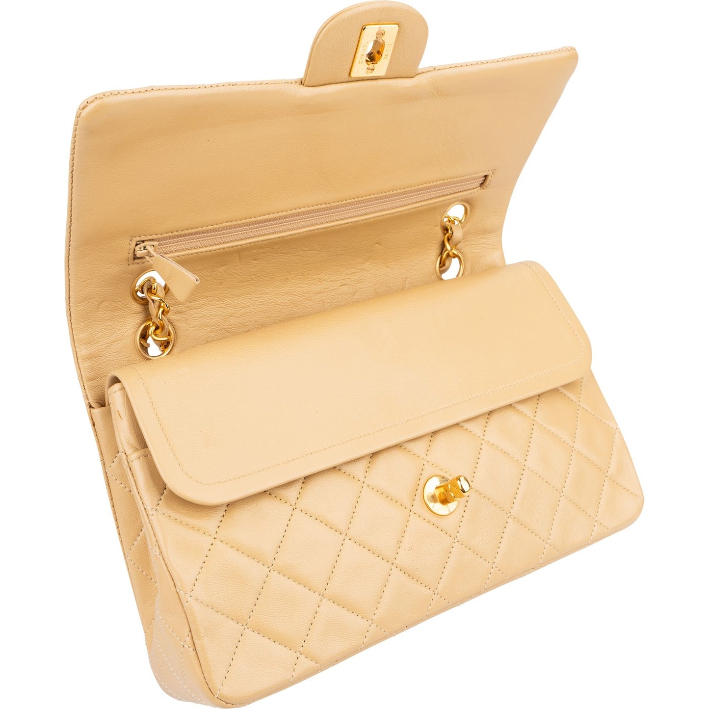 Chanel Quilted Lambskin 24K Medium Gold Double Flap Shoulder Bag
