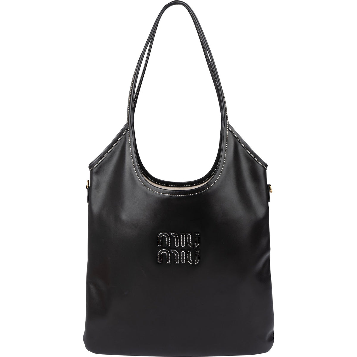 Miu Miu Smooth Leather Stitched Emblem Tote Shoulder Bag