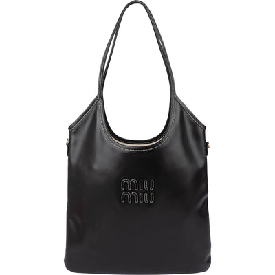 Miu Miu Smooth Leather Stitched Emblem Tote Shoulder Bag
