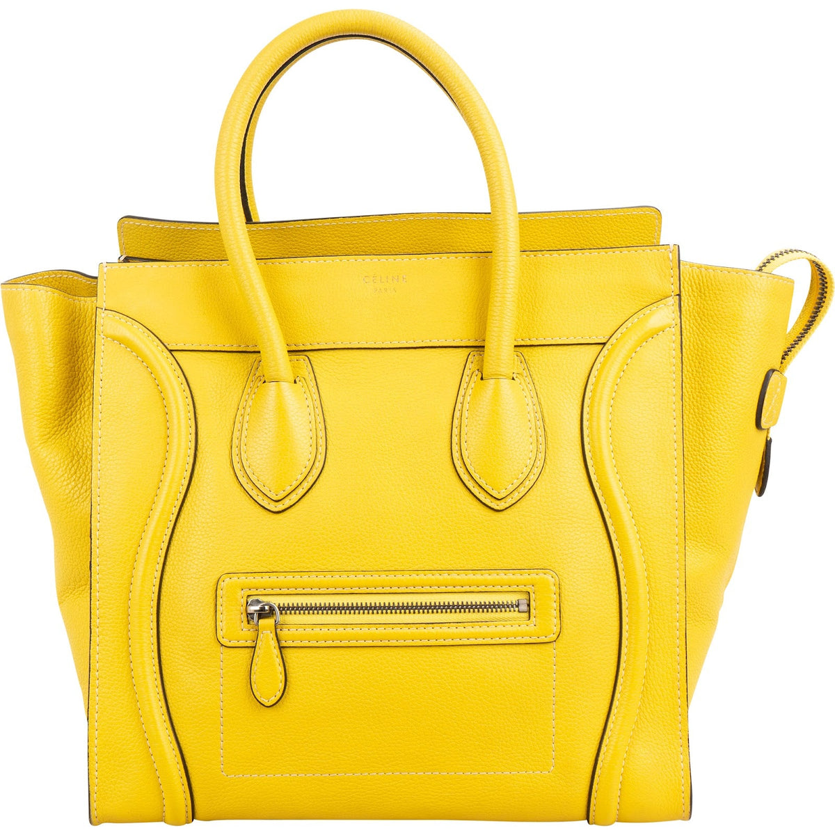 Celine Yellow Drummed Calfskin Luggage Tote Handbag