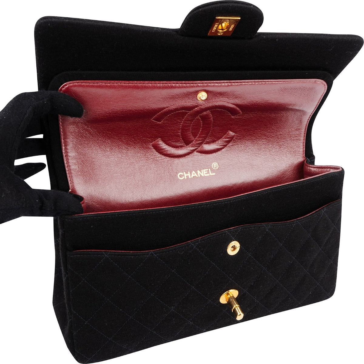 Chanel Quilted Jersey 24K Gold Medium Double Flap Crossbody Bag