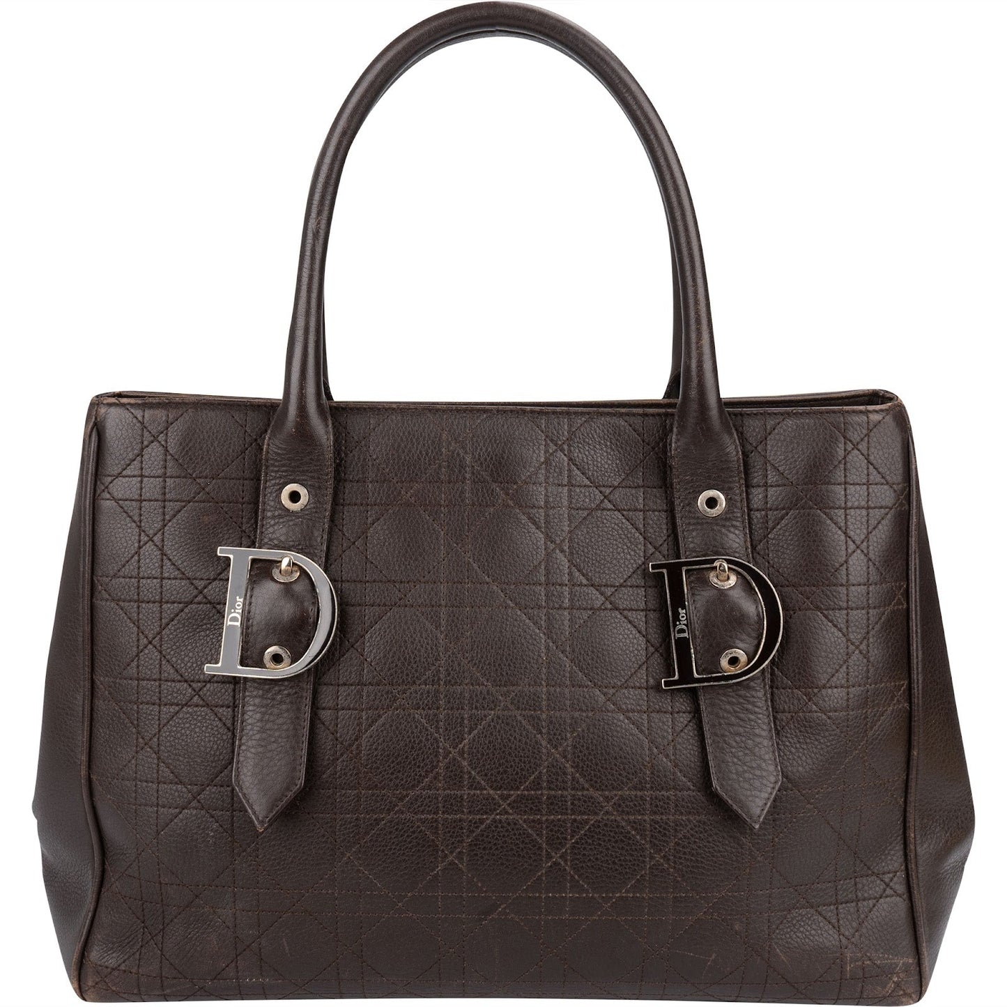 Christian Dior Quilted Cannage Leather D Buckle Shopping Tote Handbag